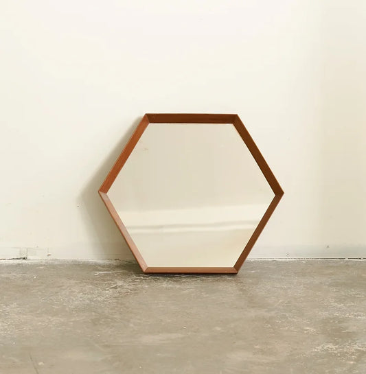 TRIO OF TEAK HEXAGONAL MIRRORS