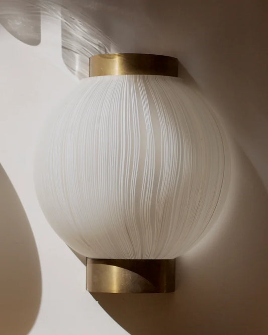 WHITE LINED GLASS AND BRASS SCONCE