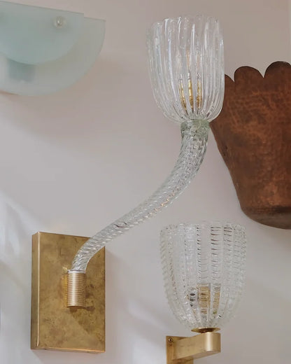 BRASS SINGLE ARM MURANO GLASS WALL SCONCE