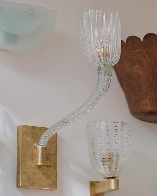 BRASS SINGLE ARM MURANO GLASS WALL SCONCE