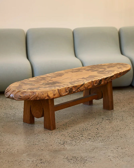 HAND CARVED SIGNED ANIMAL MOTIF COFFEE TABLE