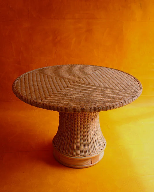 RATTAN DINING TABLE w/ COLUMN DETAIL