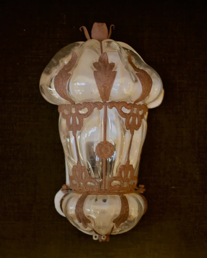 VENETIAN IRON & GLASS LANTERN SCONCES