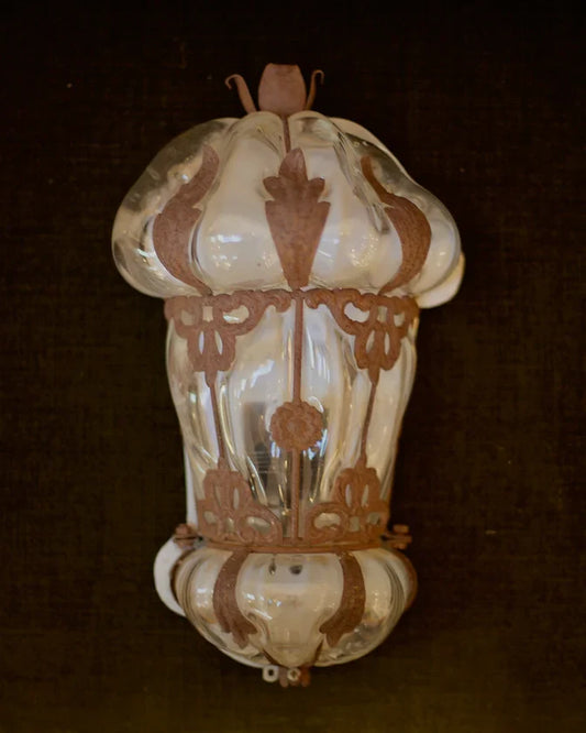 VENETIAN IRON & GLASS LANTERN SCONCES