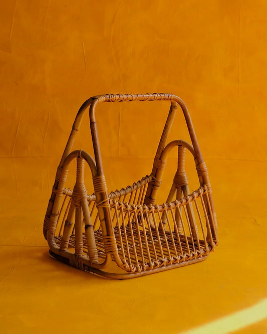 MID-CENTURY BAMBOO & RATTAN MAGAZINE RACK
