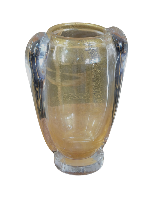CLEAR AMBER WASH MURANO VASE w. TWIN SWIRL DETAIL
