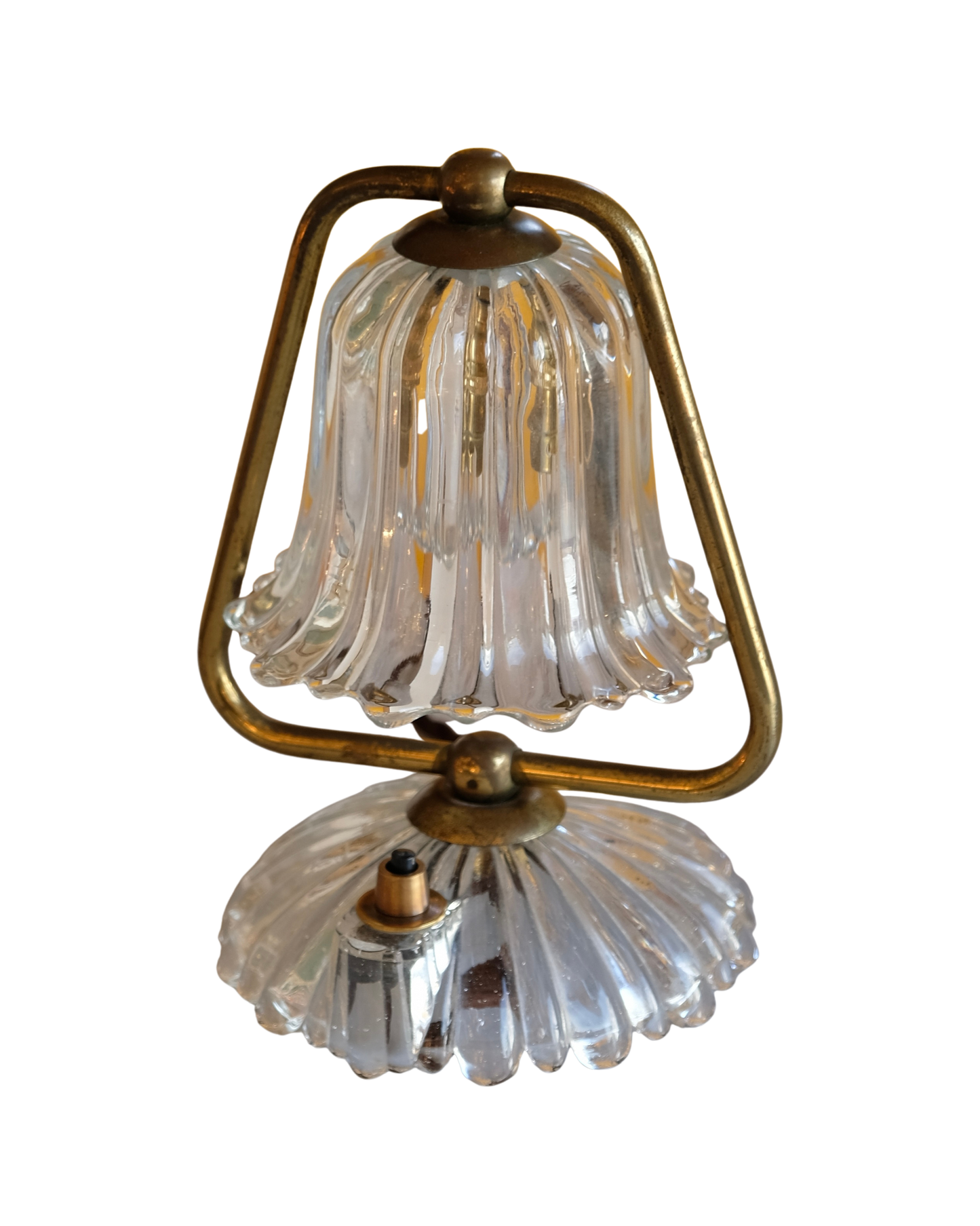PAIR OF PETITE MURANO GLASS BRASS BELL LAMPS