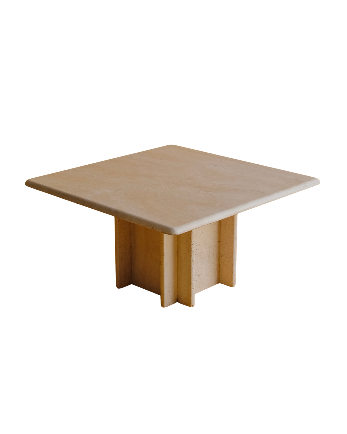 TRAVERTINE COFFEE TABLE w. CROSS CORNER BASE