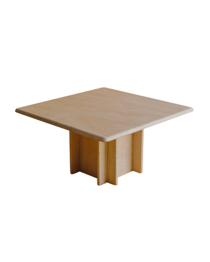 TRAVERTINE COFFEE TABLE w. CROSS CORNER BASE
