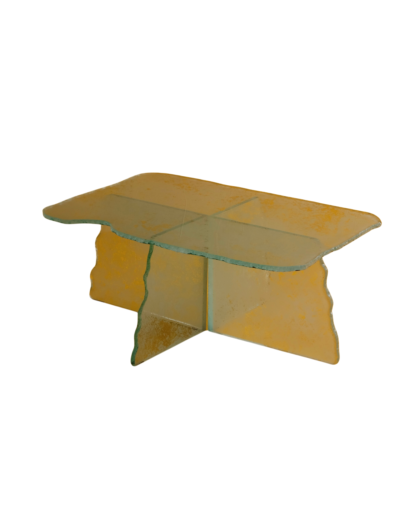 HAND CARVED GLASS CROSS BASED COFFEE TABLE
