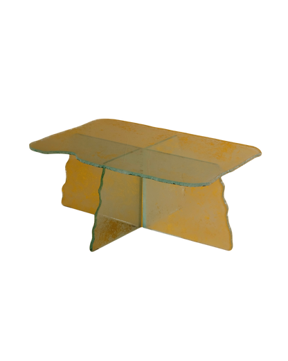HAND CARVED GLASS CROSS BASED COFFEE TABLE