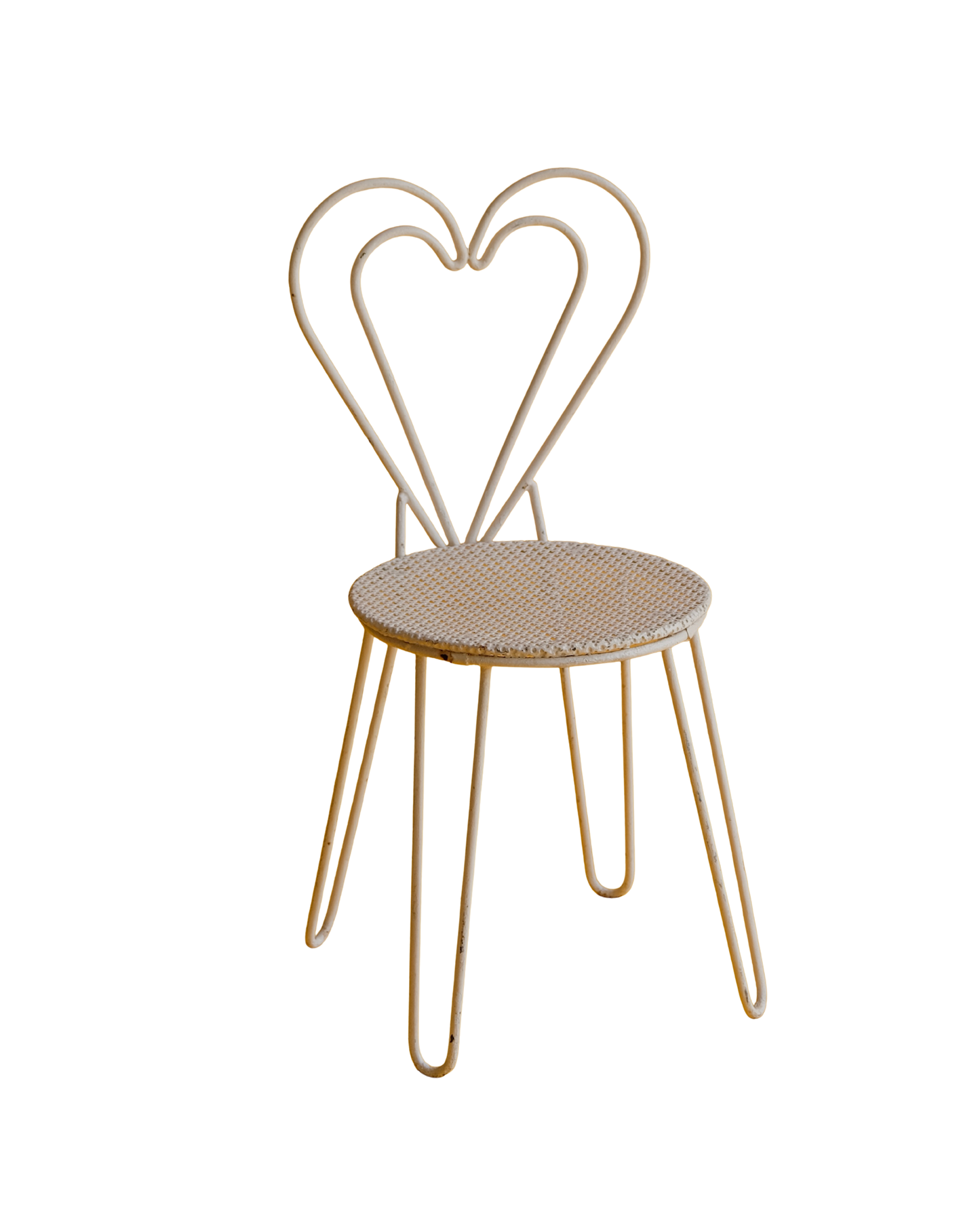 PAIR OF WHITE METAL HEART CHAIRS