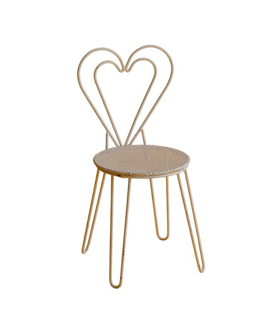 PAIR OF WHITE METAL HEART CHAIRS