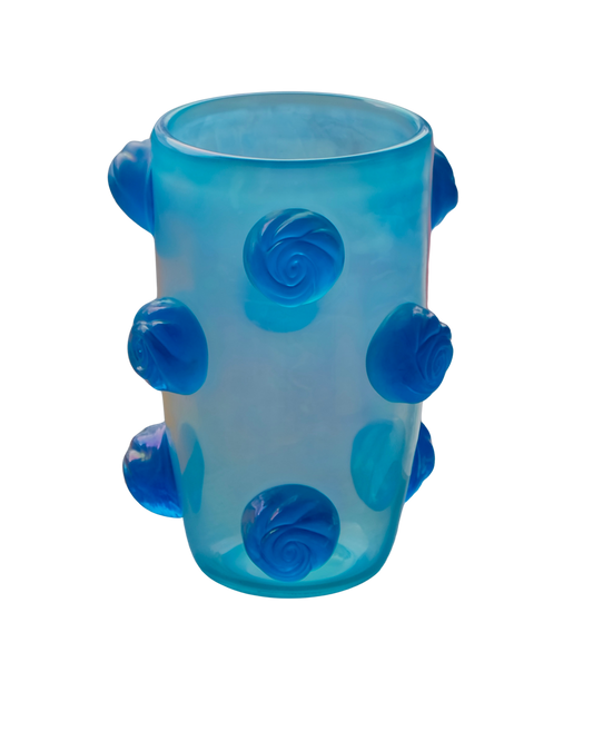 BLUE MURANO VASE w. APPLIED SWIRLS