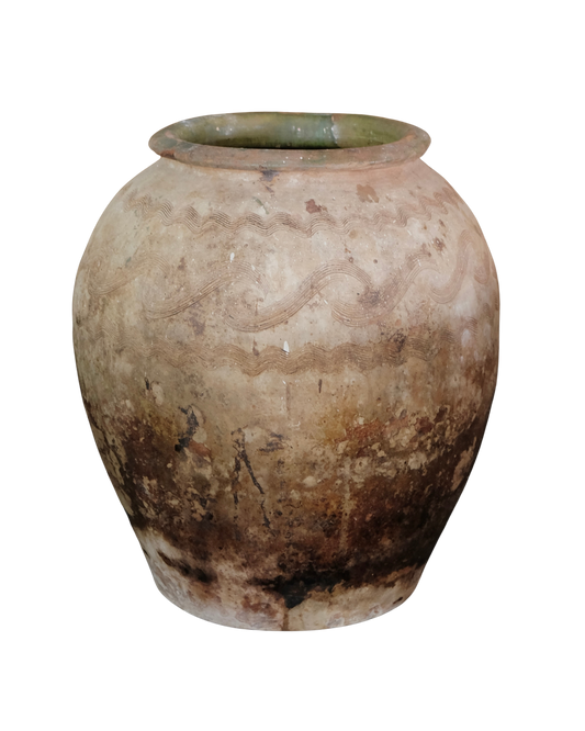SPANISH TERRACOTTA POT w. WAVE DETAIL