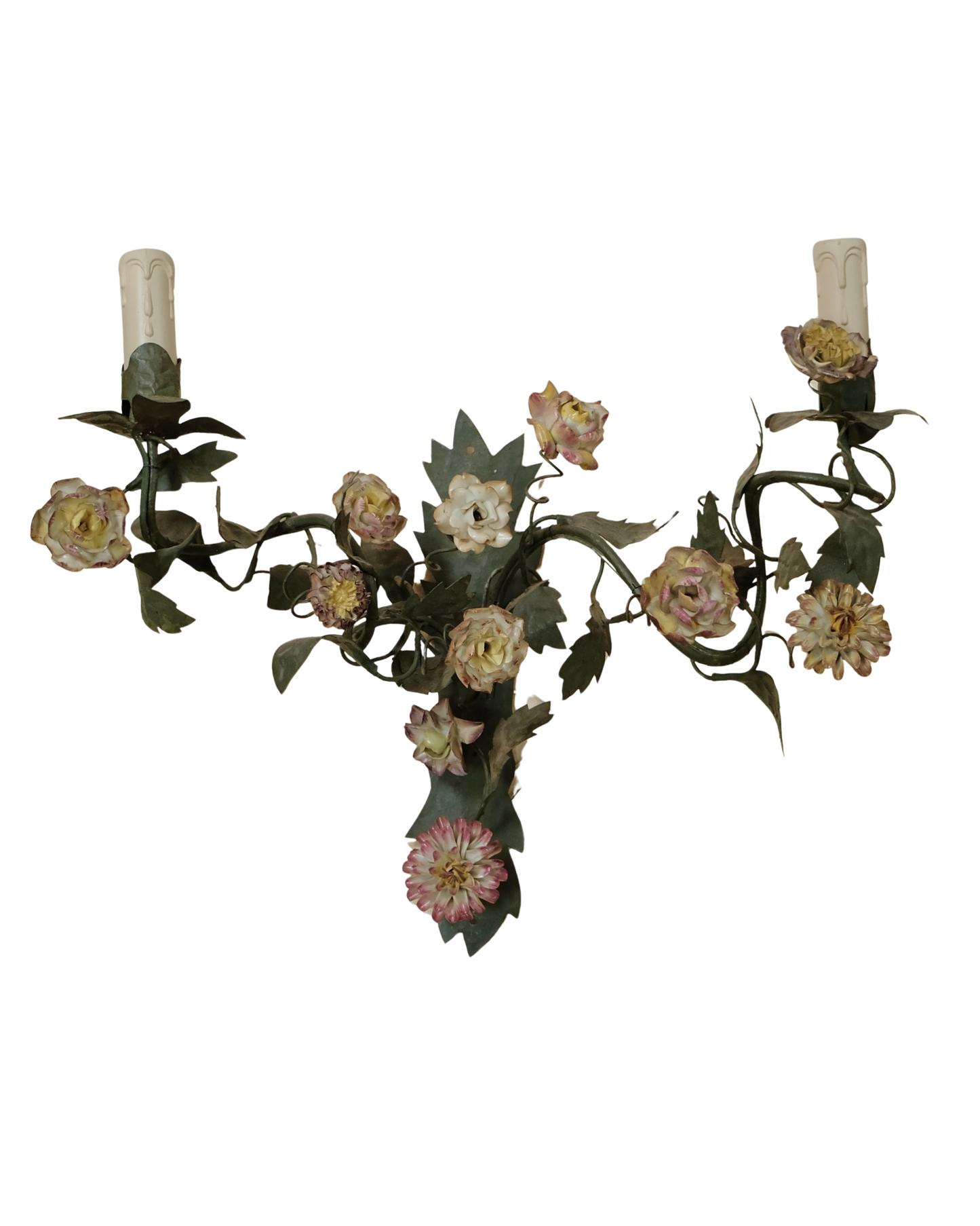 PAIR OF FRENCH LOUIS XVI BRONZE DORE & OPALINE FLORAL SCONCES