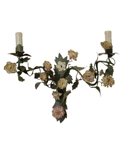 PAIR OF FRENCH LOUIS XVI BRONZE DORE & OPALINE FLORAL SCONCES