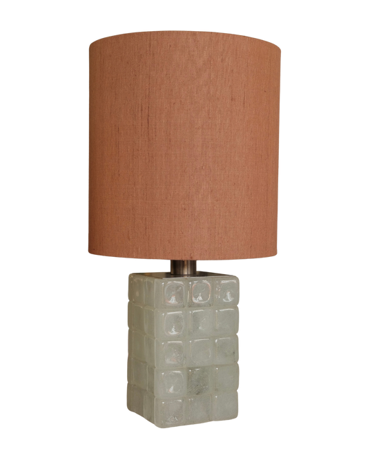 MURANO GLASS CUBE TABLE LAMP w. RAW SILK SHADE
