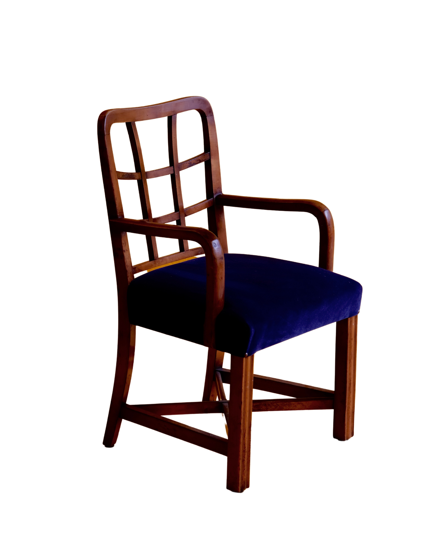 FRENCH WOODEN DINING CHAIRS w. UPHOLSTERED NAVY BLUE VELVET SEAT