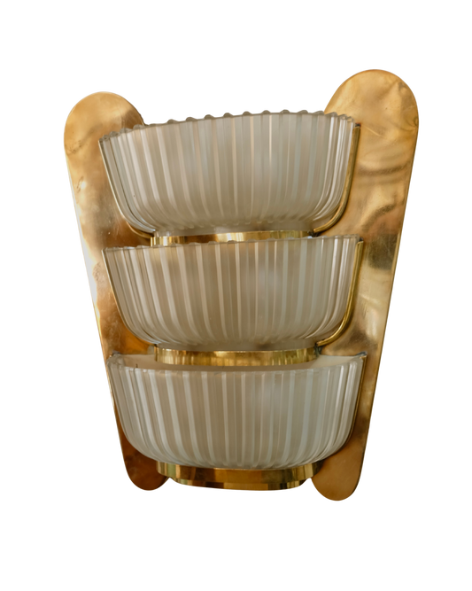 SINGLE BRASS ART DECO TRIO LIGHT WALL SCONCE