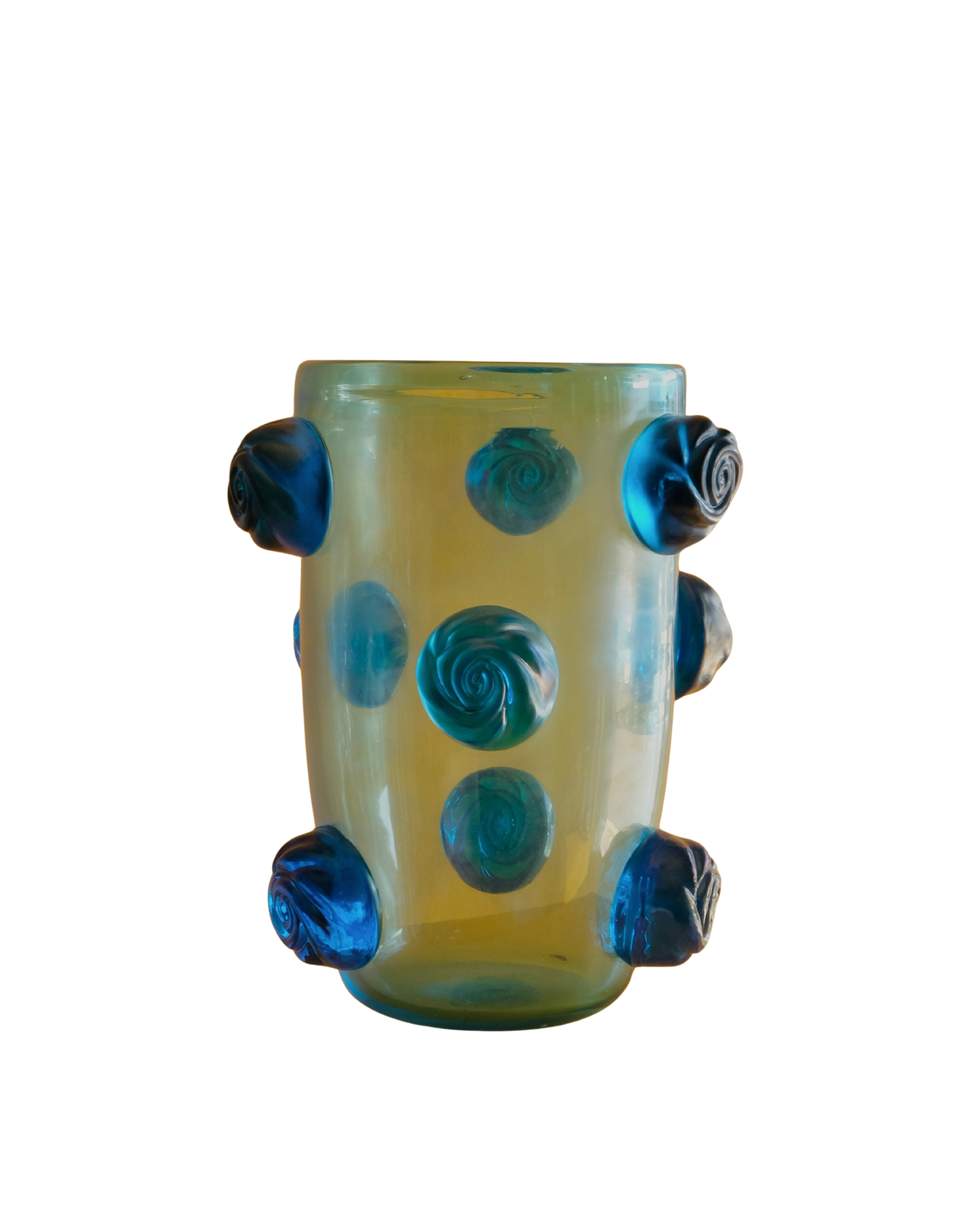 SINGLE BLUE MURANO VASE w. APPLIED SWIRLS