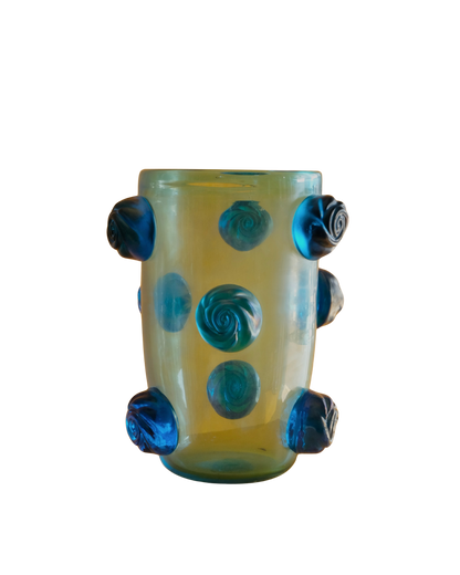 SINGLE BLUE MURANO VASE w. APPLIED SWIRLS