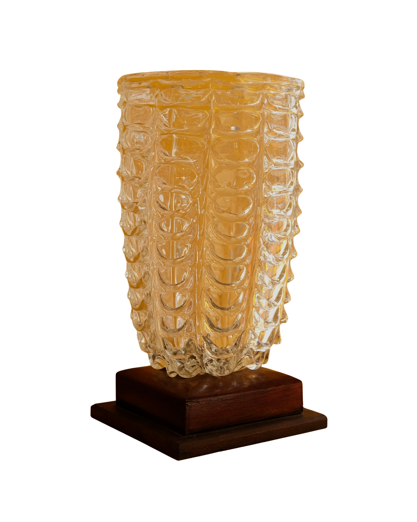 TEXTURED MURANO GLASS VASE w. TIMBER BASE