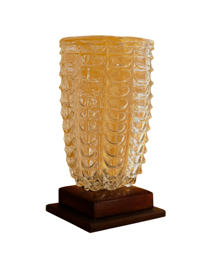 TEXTURED MURANO GLASS VASE w. TIMBER BASE