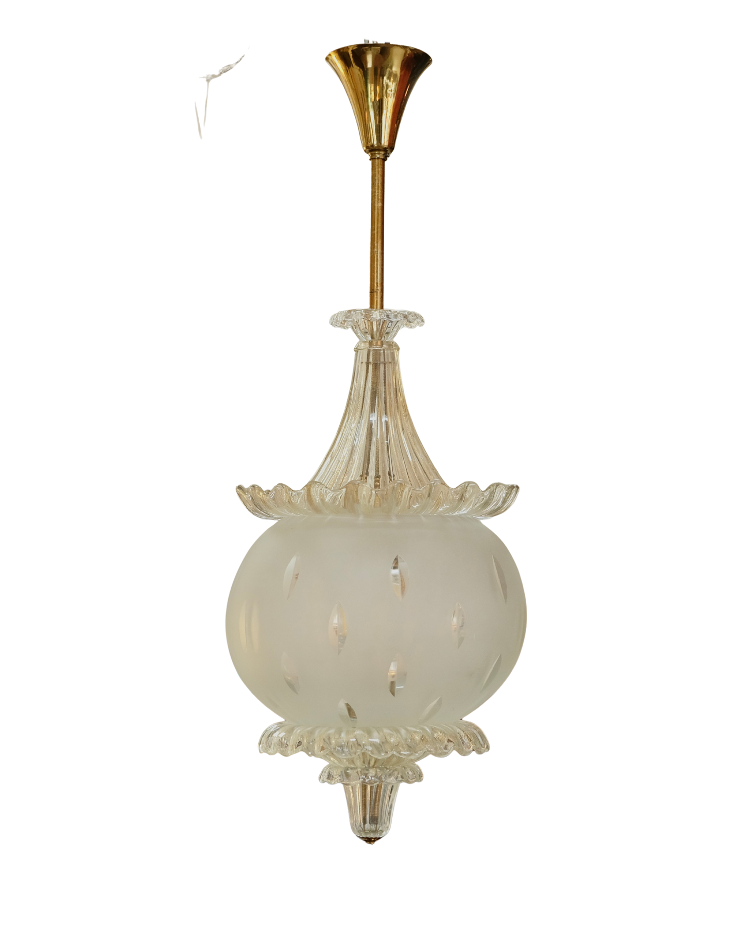MURANO AMBER SCALLOP & WHITE SEEDED GLASS PENDANT