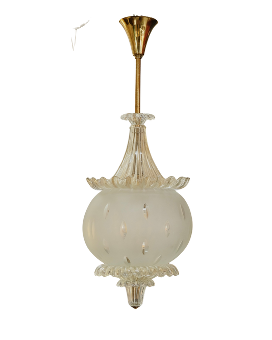MURANO AMBER SCALLOP & WHITE SEEDED GLASS PENDANT