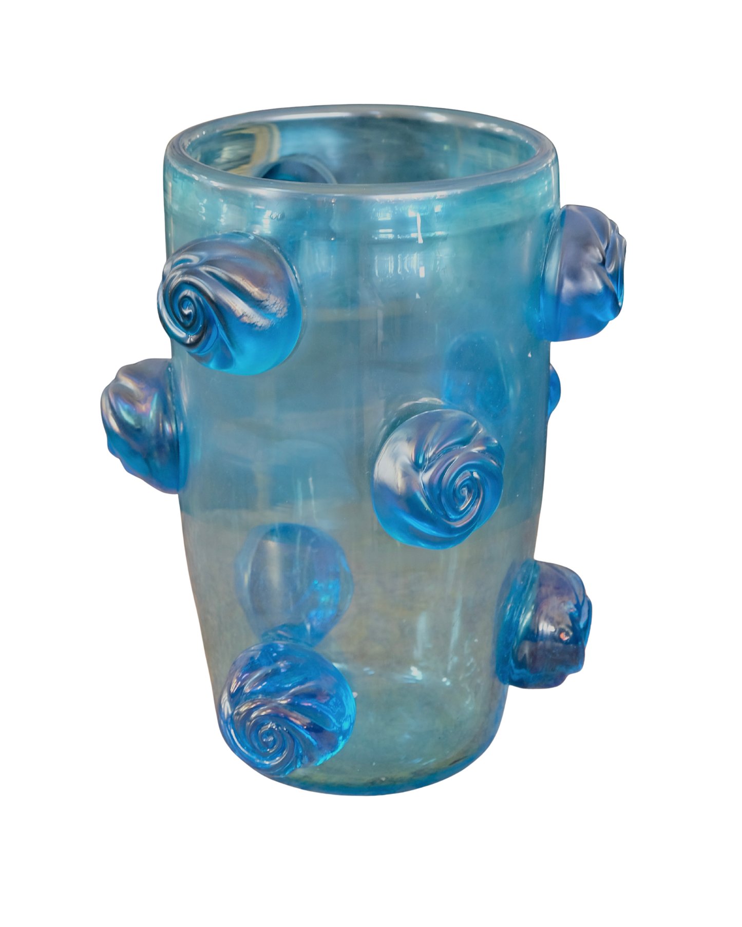 SINGLE BLUE MURANO VASE w. APPLIED SWIRLS