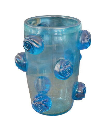SINGLE BLUE MURANO VASE w. APPLIED SWIRLS