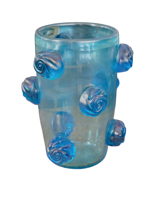 SINGLE BLUE MURANO VASE w. APPLIED SWIRLS