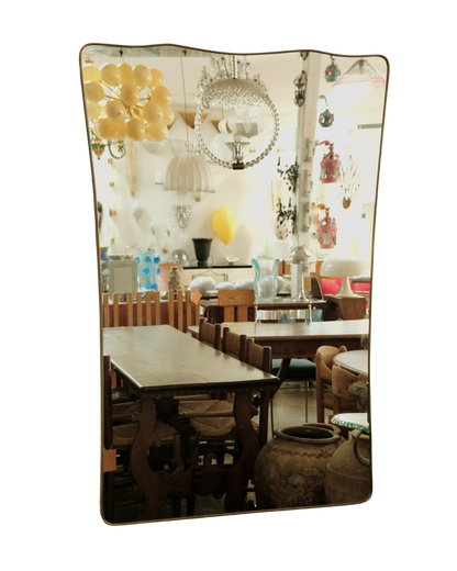 PAIR OF TAPERED BRASS FULL LENGTH CURVED MIRRORS