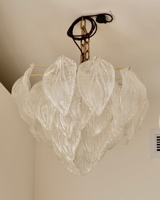 TEXTURED MURANO GLASS LEAF TEAR DROP CHANDELIER