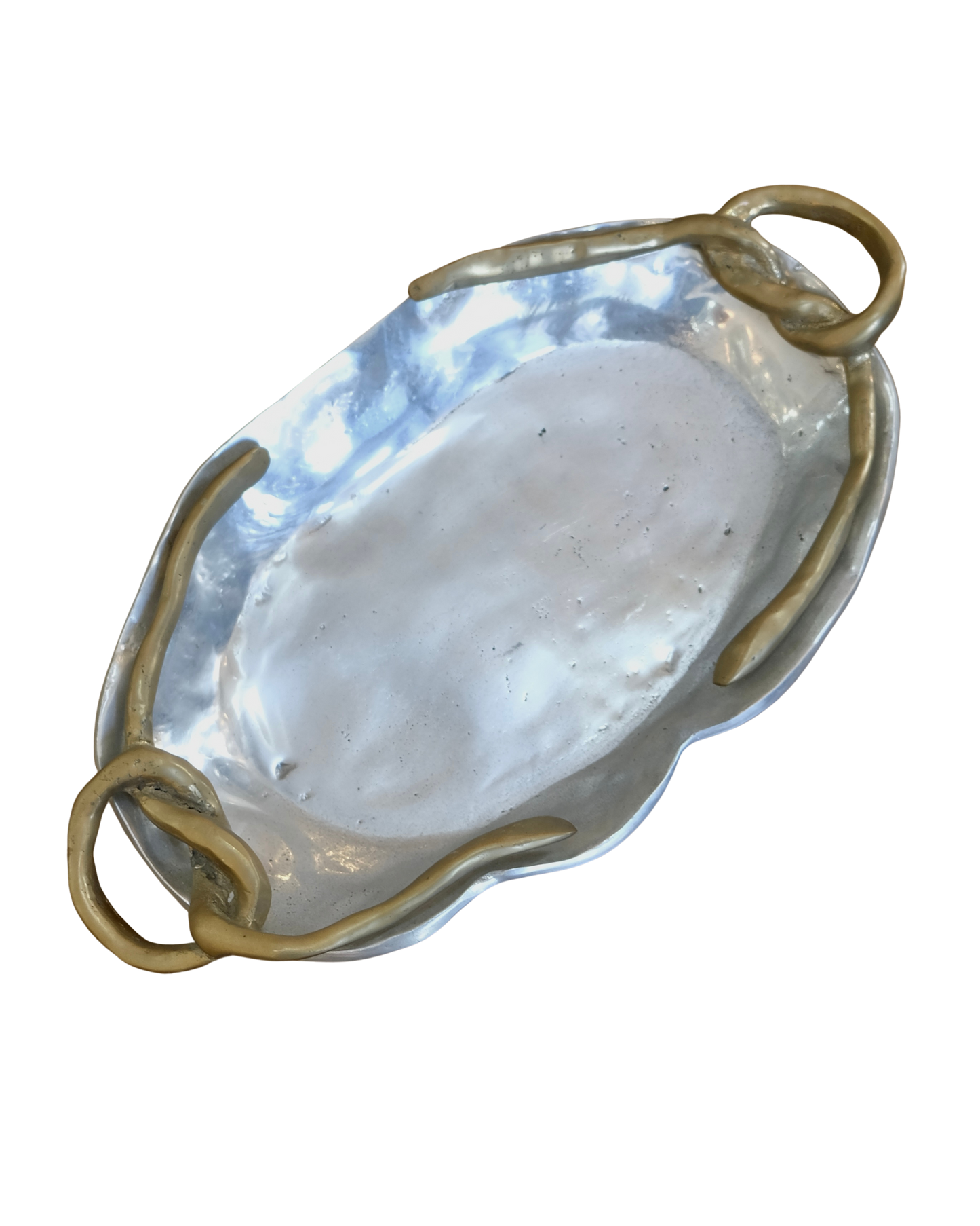 SMALL CAST ALUMINIUM TRAY w. TWISTED BRASS HANDLES