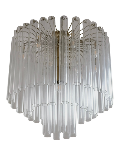 VENINI THREE TIERED CLEAR GLASS TUBE CHANDELIER