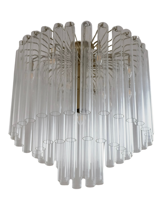 VENINI THREE TIERED CLEAR GLASS TUBE CHANDELIER