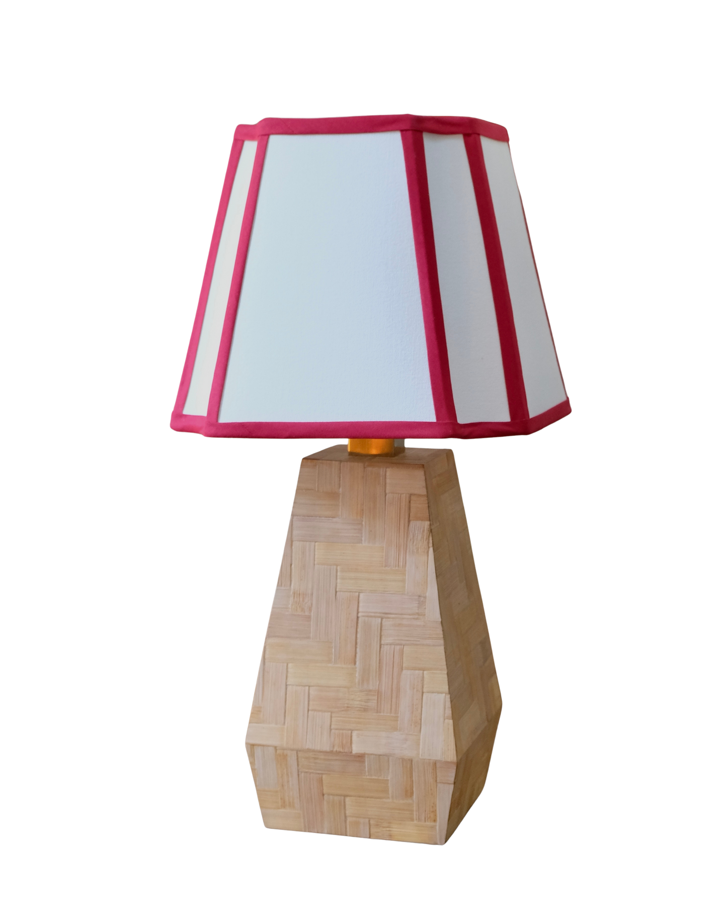FRENCH BAMBOO BOX TABLE LAMP w. RED TRIM SHADE