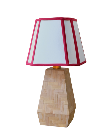 FRENCH BAMBOO BOX TABLE LAMP w. RED TRIM SHADE
