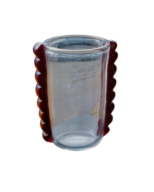 CLEAR MURANO VASE w. RED SCALLOPED DETAIL