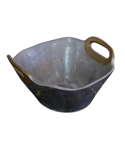 SMALL ABSTRACT CAST ALUMINIUM BUCKET w. BRASS HANDLES