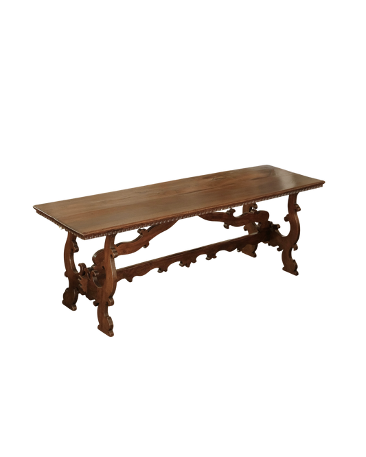 SPANISH WALNUT DINING TABLE w. WINGED BASE