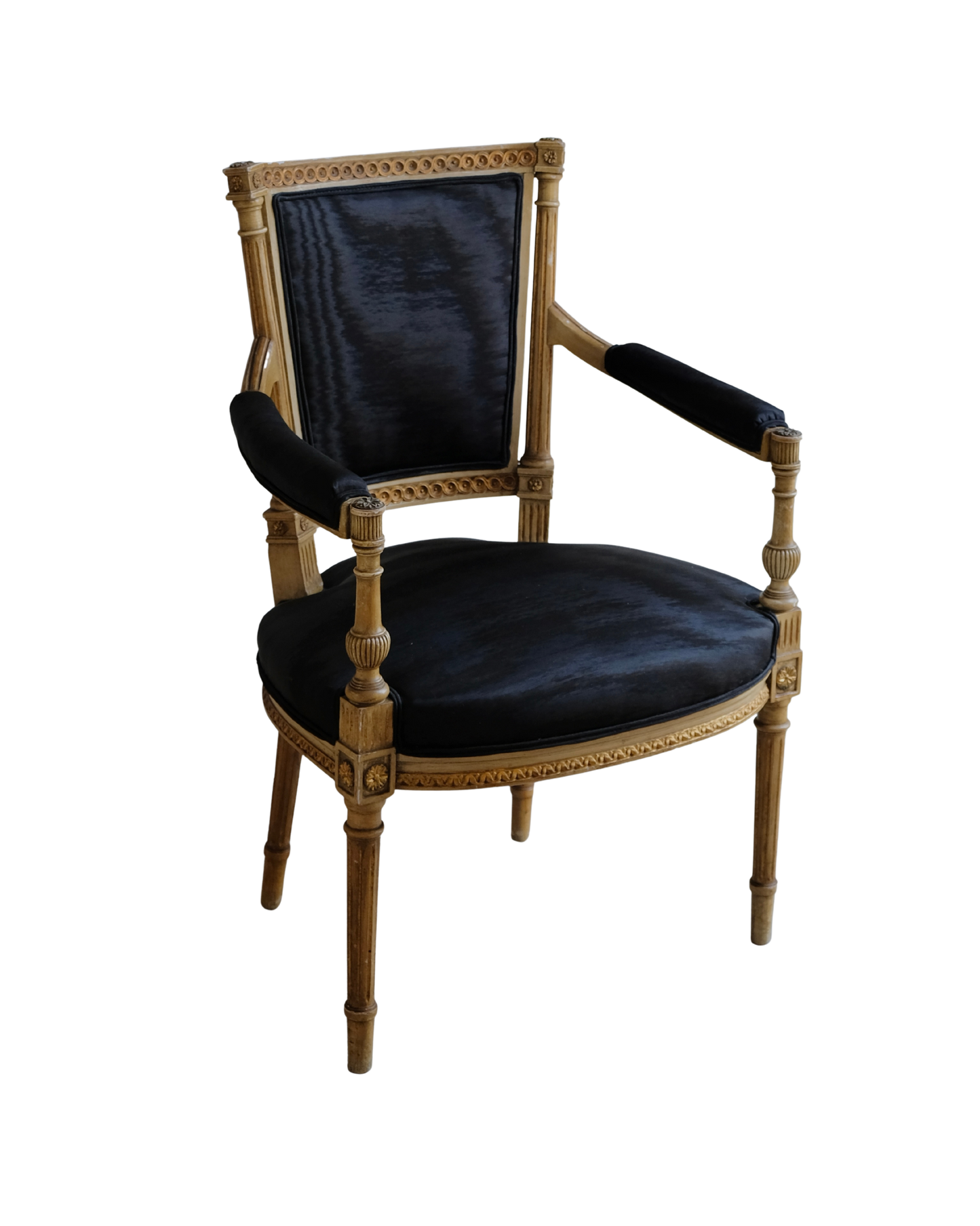 LOUIS XVI DINING CHAIRS w. MOIRE SILK