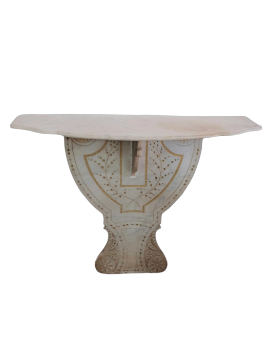 19TH CENTURY STONE CONSOLE TABLES w. GILT INLAY