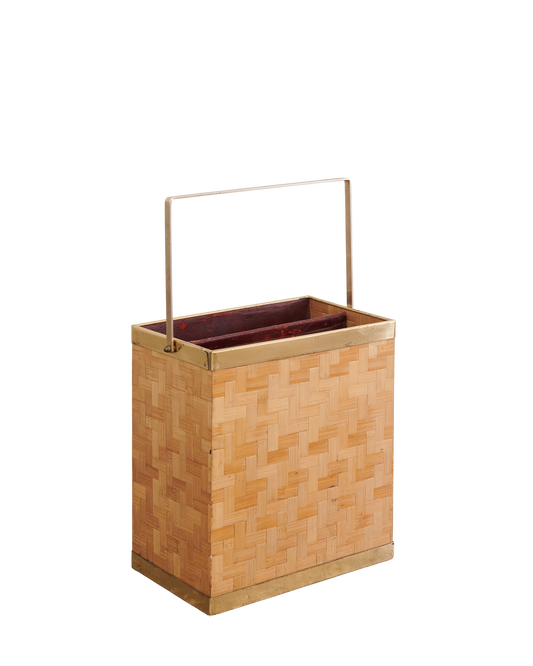 WOVEN MAGAZINE RACK w. BRASS DETAILING