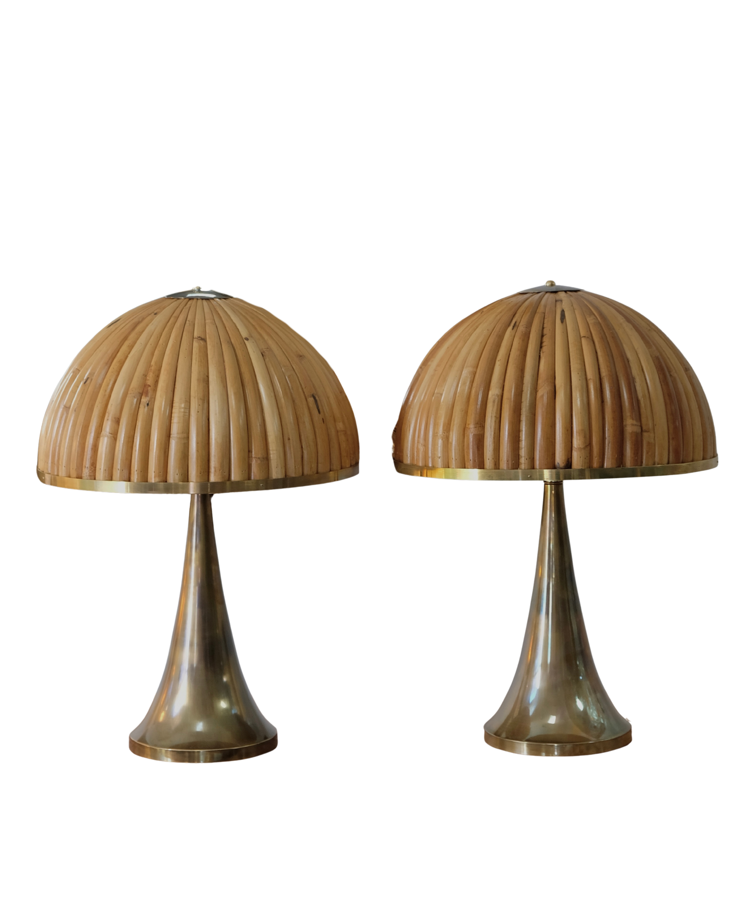TAPERED BRASS TABLE LAMPS w. BAMBOO SHADE