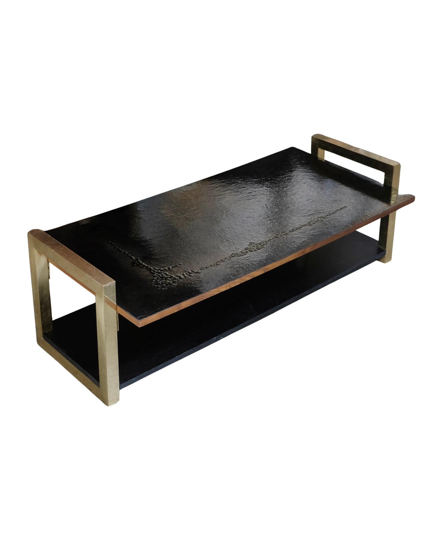 BRUTALIST COFFEE TABLE WITH PRESSED PATTERN TOP & GOLD LEGS