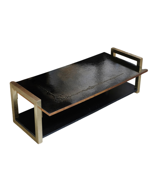 BRUTALIST COFFEE TABLE WITH PRESSED PATTERN TOP & GOLD LEGS