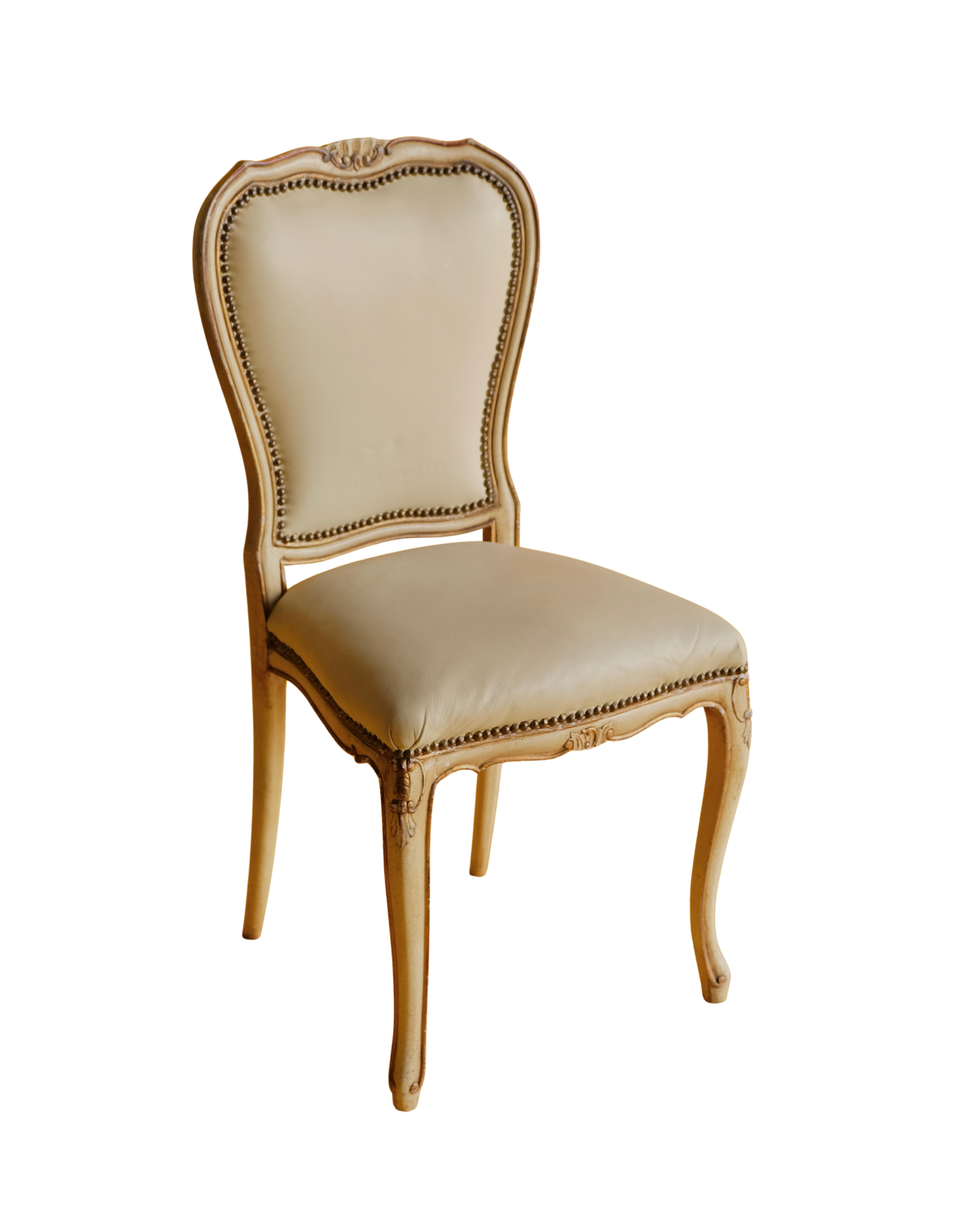 SET OF SIX LOUIS XV DINING CHAIRS w. ORIGINAL LEATHER UPHOLSTERY